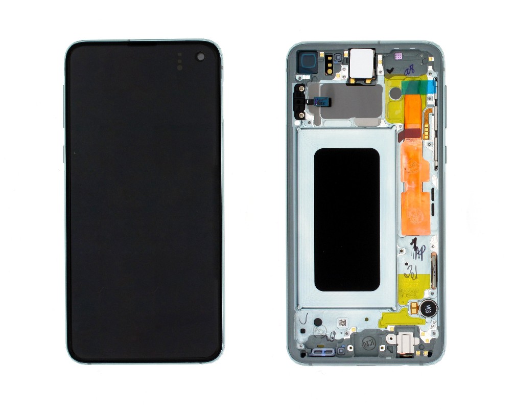 Ekranas Samsung G970F S10e su lietimui jautriu stikliuku ir rėmeliu Prism Green originalus (used Grade B)