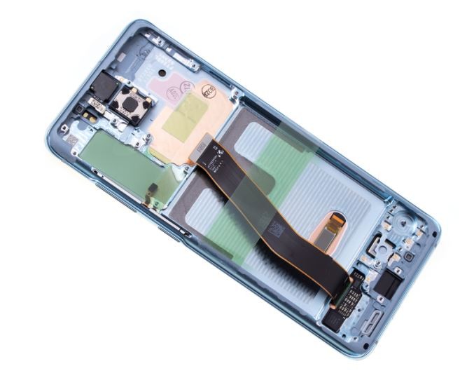 Ekranas Samsung G981F/G980F S20 su lietimui jautriu stikliuku ir rėmeliu Cloud Blue originalus (service pack)