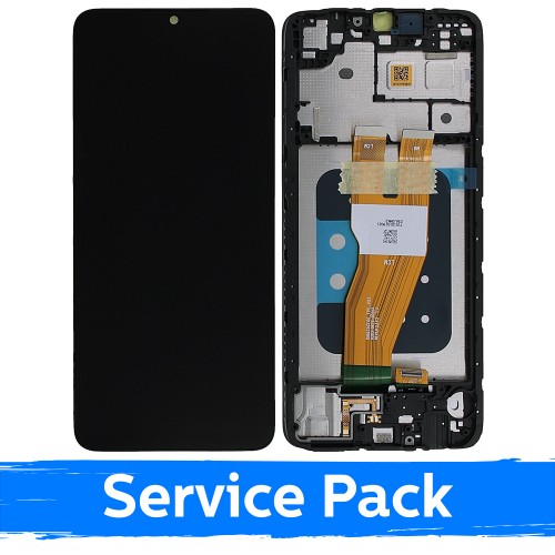 LCD ekranas suderinamas su Samsung A055 A05 juodas su rėmeliu (Service Pack)