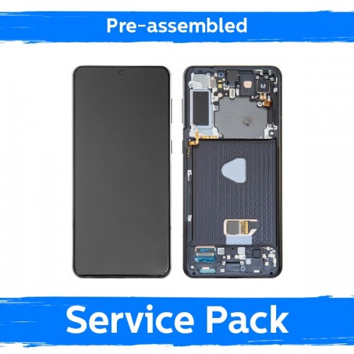 LCD ekranas suderinamas su Samsung G996 S21 Plus su rėmeliu / Phantom Black / (Iš anksto surinktas Service Pack)