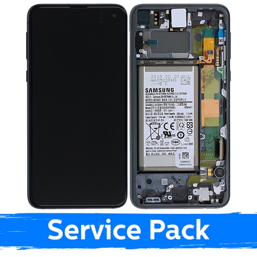 LCD ekranas suderinamas su Samsung G970 S10e su rėmeliu / Prism Black / (Service Pack) +SU BATERIJA