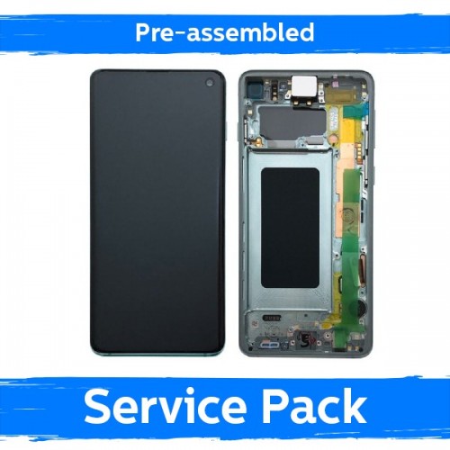 LCD ekranas suderinamas su Samsung G973 S10 su rėmeliu / Prism Green / (Iš anksto surinktas Service Pack)