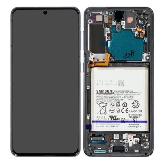Ekranas Samsung G991 S21 5G su lietimui jautriu stikliuku ir rėmeliu Phantom Grey originalus (service pack)