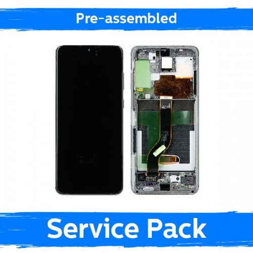 LCD ekranas suderinamas su Samsung G986 (G985) S20 Plus su rėmeliu / Cosmic Gray / (Iš anksto surinktas Service Pack)