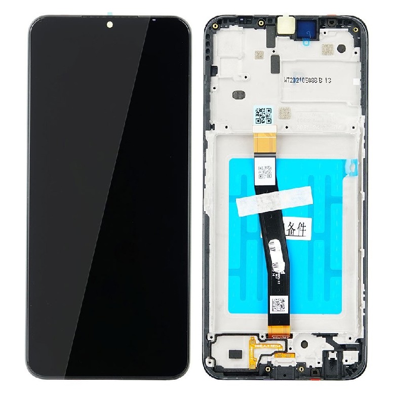 Ekranas Samsung A226 A22 5G su lietimui jautriu stikliuku ir rėmeliu Black originalus (service pack)