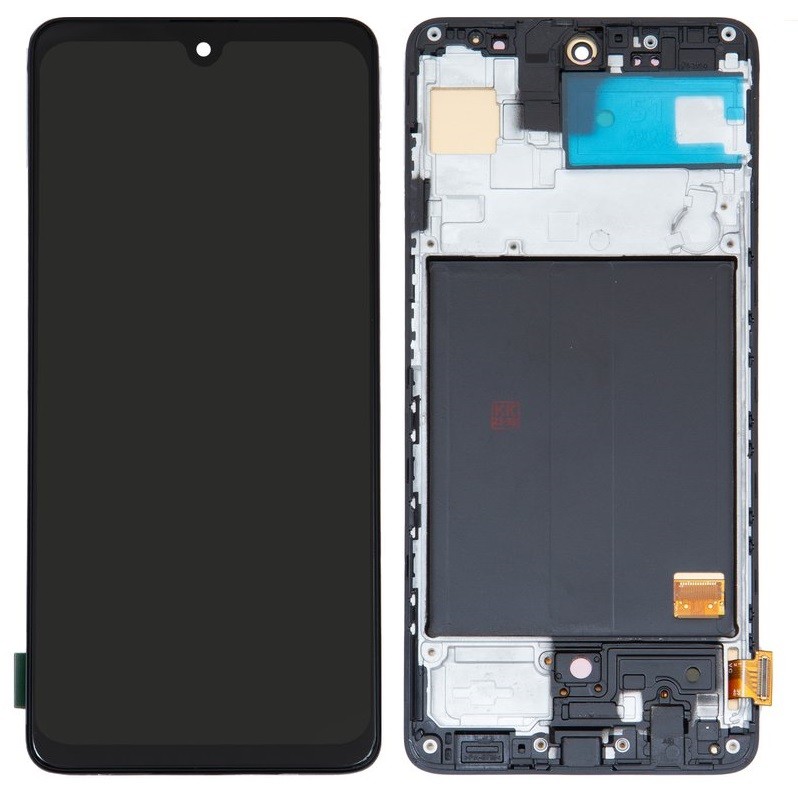 Ekranas Samsung A515 A51 2020 su lietimui jautriu stikliuku ir rėmeliu Black OLED (real size)