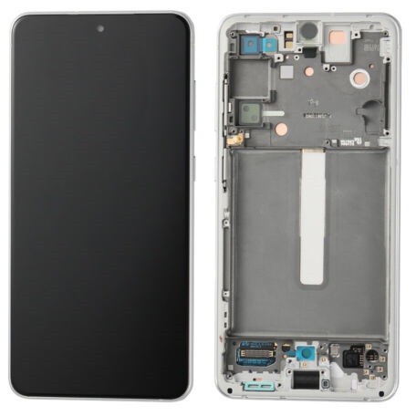 Ekranas Samsung G990 S21 FE 5G su lietimui jautriu stikliuku ir rėmeliu White originalus (service pack)