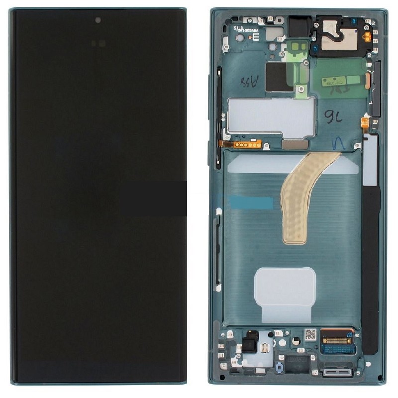 Ekranas Samsung S908 S22 Ultra su lietimui jautriu stikliuku ir rėmeliu Green originalus (service pack)