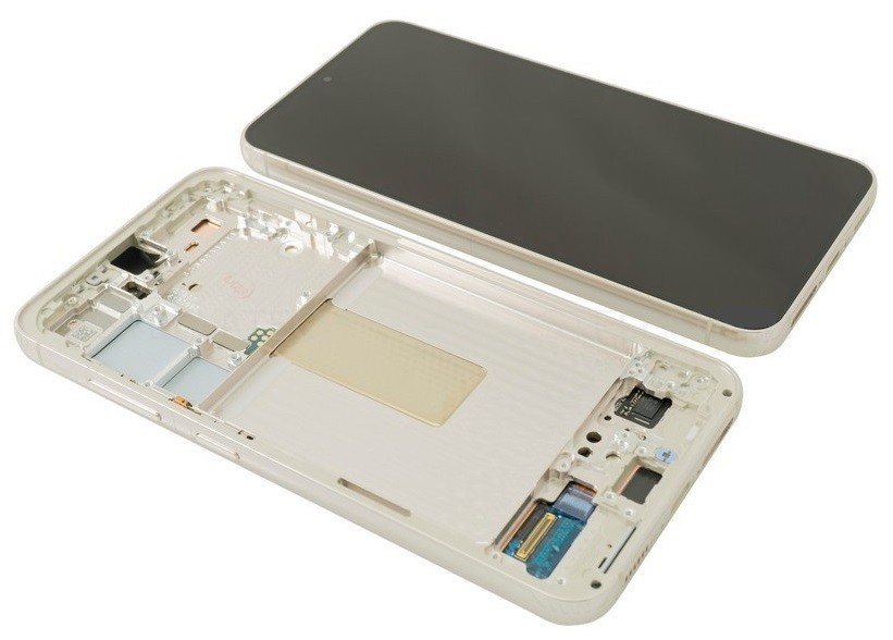 Ekranas Samsung S911 S23 5G su lietimui jautriu stikliuku ir rėmeliu Cream originalus (service pack)