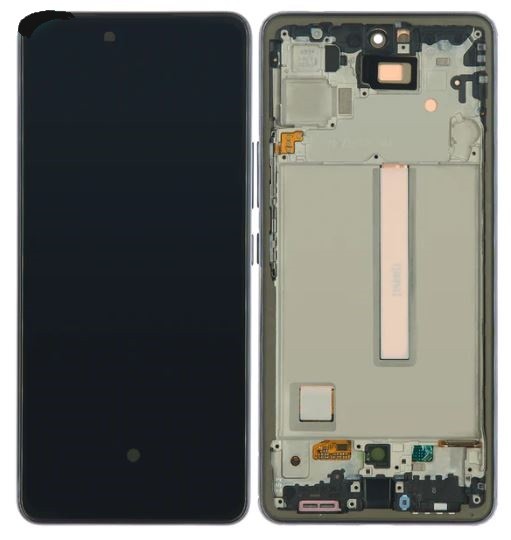 Ekranas Samsung A536 A53 5G 2022 su lietimui jautriu stikliuku ir rėmeliu Awesome Black OLED (real size)