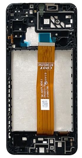 Ekranas Samsung A047 A04S 2022 su lietimui jautriu stikliuku Black ir rėmeliu originalus