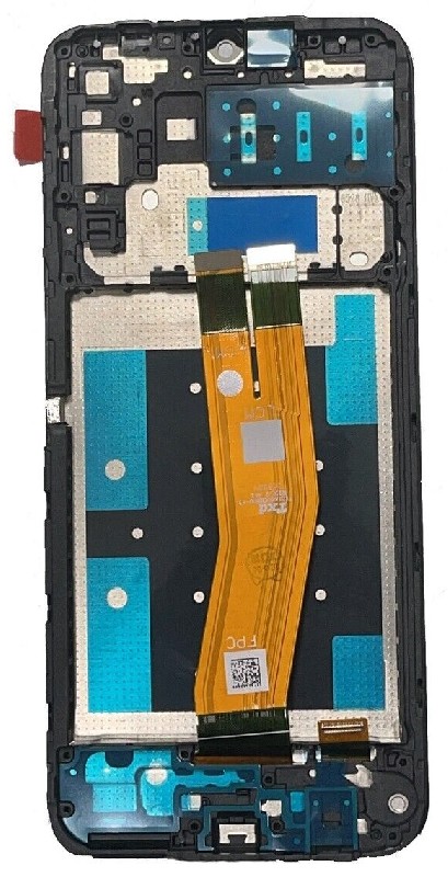 Ekranas Samsung A145 A14 4G 2023 su lietimui jautriu stikliuku ir rėmeliu (Yellow flex) Black originalus