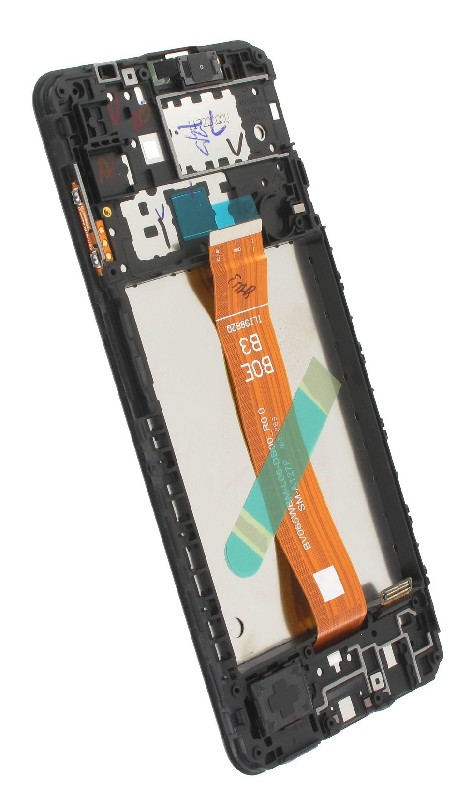 Ekranas Samsung A127 A12s 2021 su lietimui jautriu stikliuku ir rėmeliu Black originalus