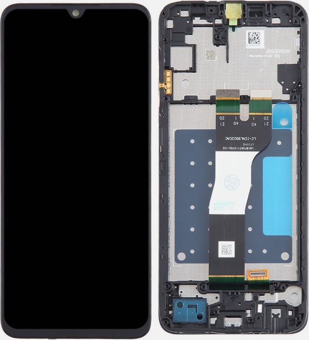 Ekranas Samsung A057 A05S 2023 su lietimui jautriu stikliuku Black ir rėmeliu originalus
