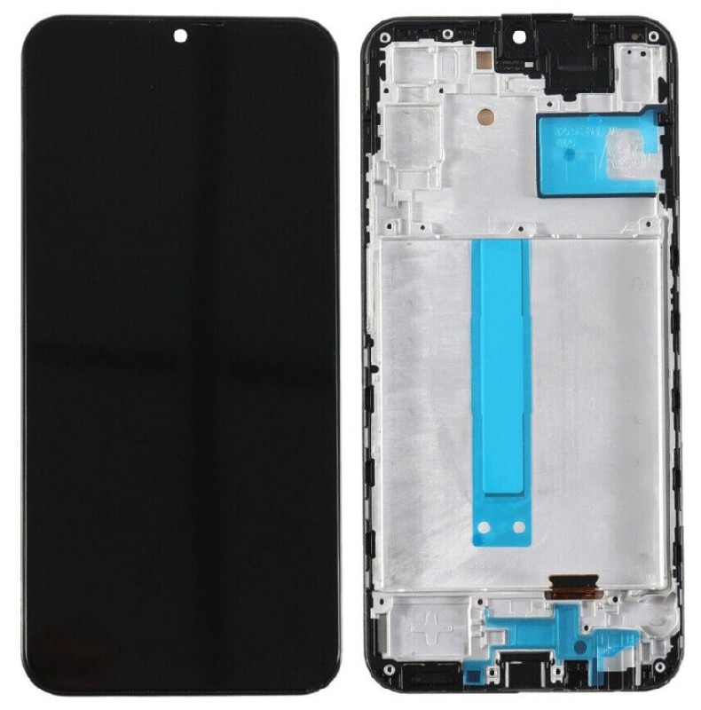 Ekranas Samsung A256 A25 5G su lietimui jautriu stikliuku ir rėmeliu Black OLED (real size)