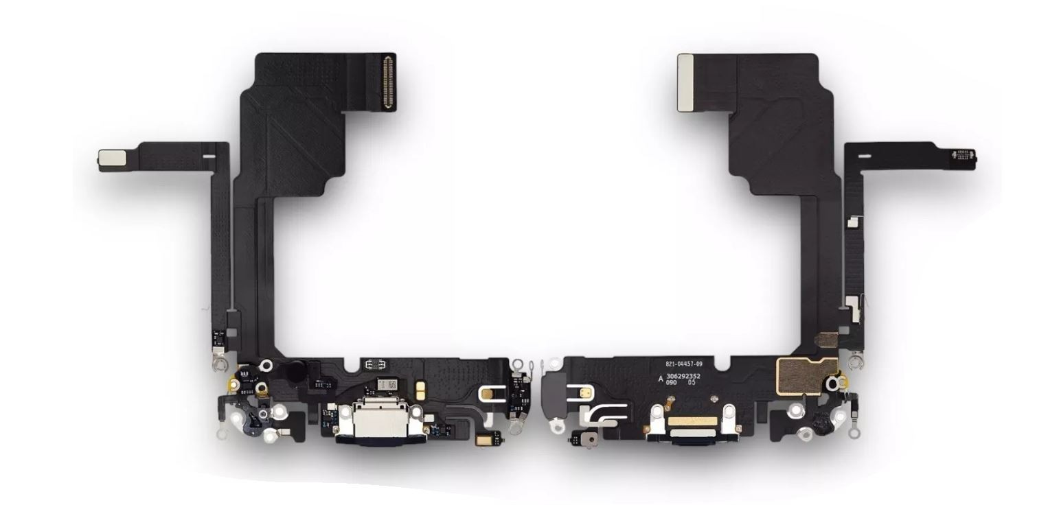 Lanksčioji jungtis skirta iPhone 15 Pro įkrovimo kontaktų, su mikrofonu Black Titanium originali (used Grade A)