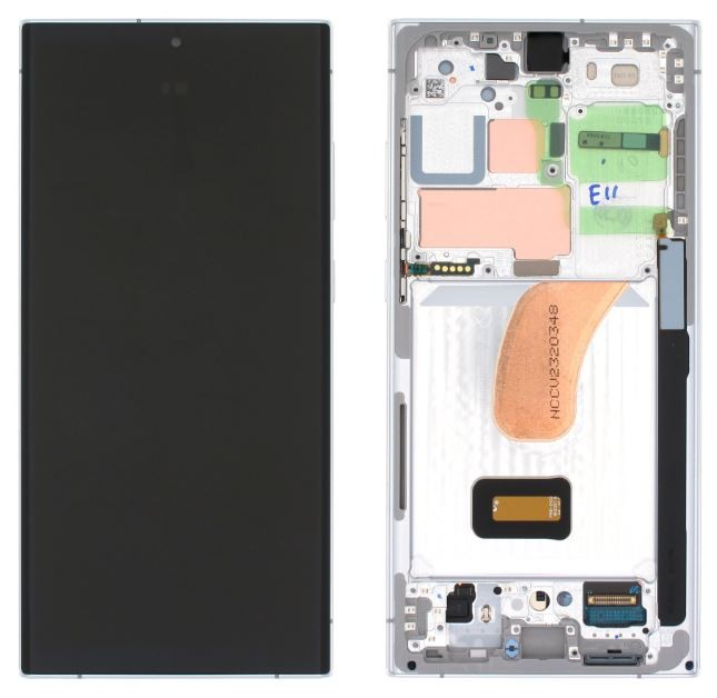 Ekranas Samsung S918 S23 Ultra 5G su lietimui jautriu stikliuku ir rėmeliu Sky Blue/Lime originalus (assembled service pack)