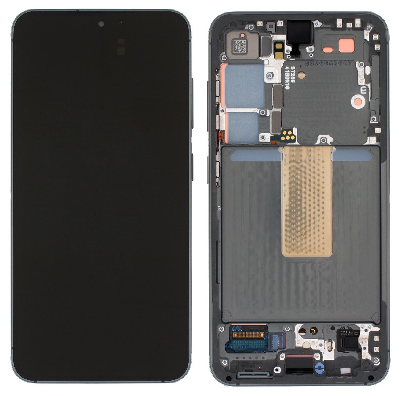 Ekranas Samsung S911 S23 5G su lietimui jautriu stikliuku ir rėmeliu Green originalus (used Grade A)