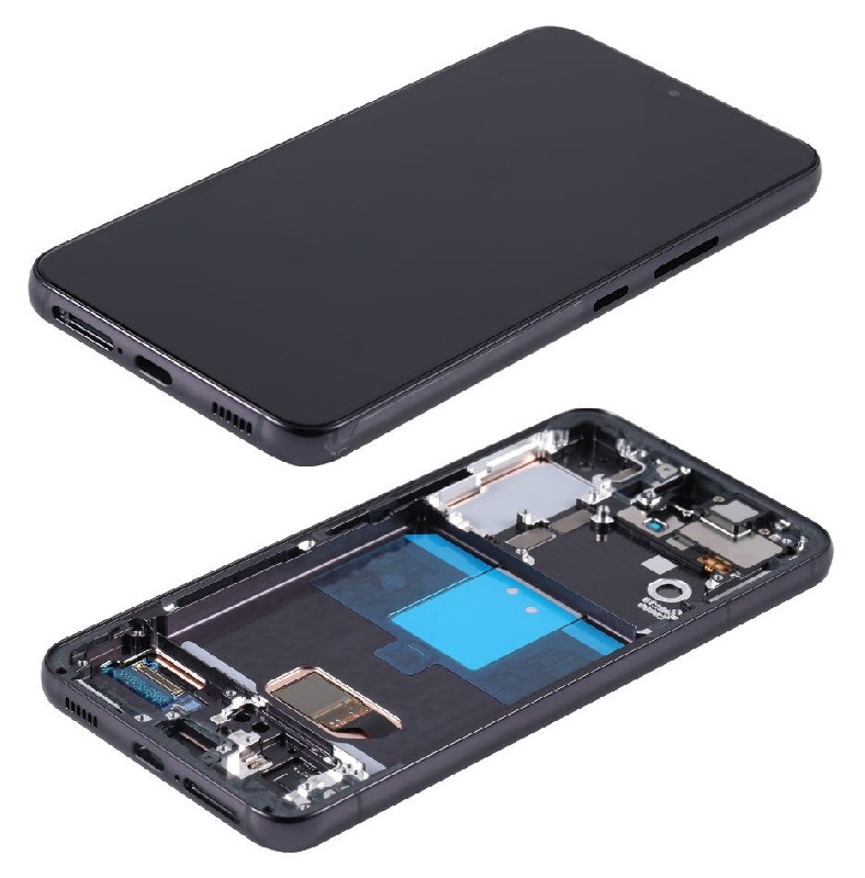 Ekranas Samsung S901 S22 5G su lietimui jautriu stikliuku ir rėmeliu Phantom Black originalus (used Grade B, without buttons)