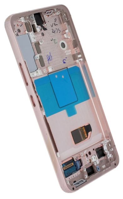 Ekranas Samsung S901 S22 5G su lietimui jautriu stikliuku ir rėmeliu Pink Gold originalus (used Grade C, without buttons)