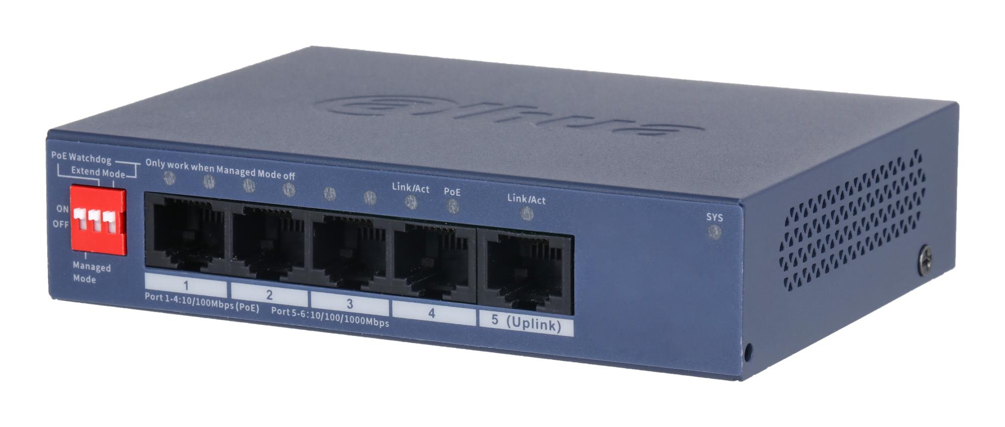Dahua DH-CS4005-4ET1GT-36 komutatorius, L2, 4xPoE, 36W