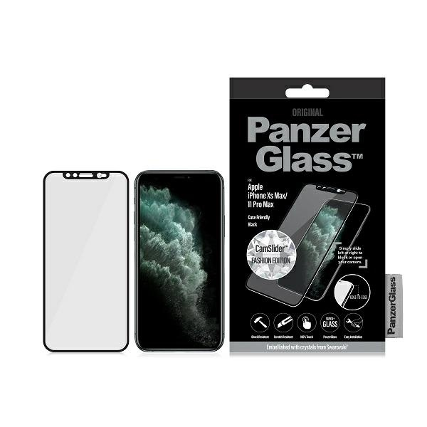 PANZERGLASS grūdintas stiklas E2E SUPER + IPHONE XS MAX/11 PRO CF CAMSLIDER SWAROVSKY juodas