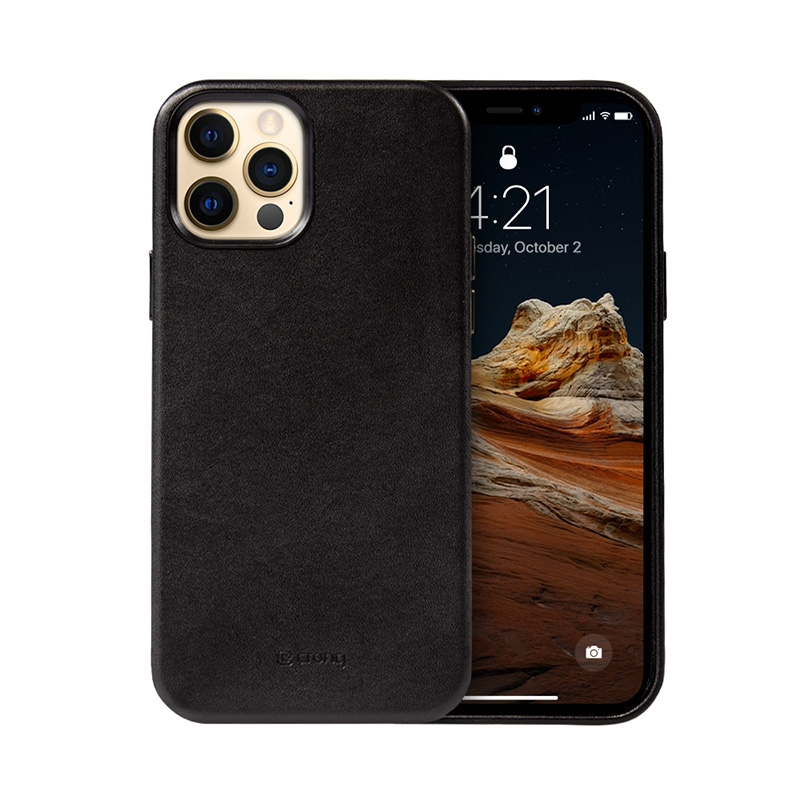 Crong Essential Cover - iPhone 12 Pro Max Faux Leather dėklas (juodas)