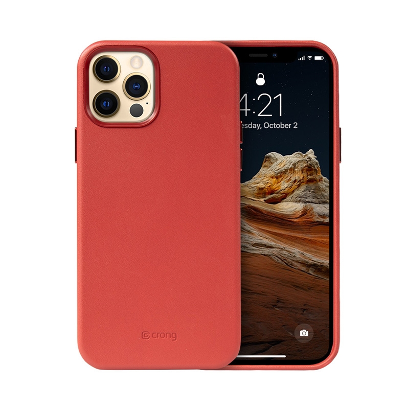 Crong Essential Cover - iPhone 12 Pro Max Faux Leather dėklas (raudonas)