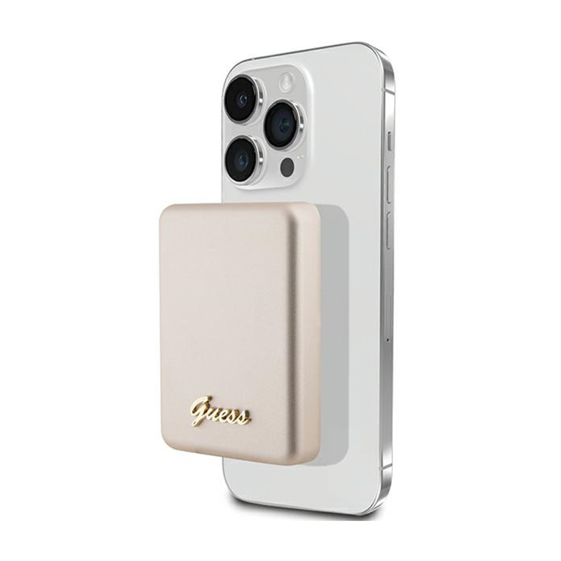 Magnetinė išorinė baterija Guess MagSafe Metal Script Logo 5W 3000mAh (auksinė)