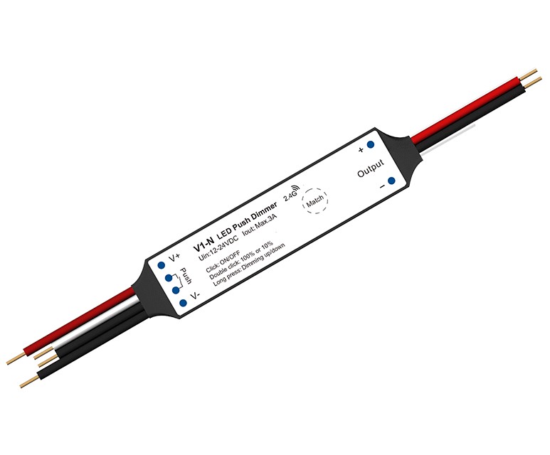 V1-N nuolatinės įtampos valdiklis 12-24V, 1x 3A, Push-Dimm