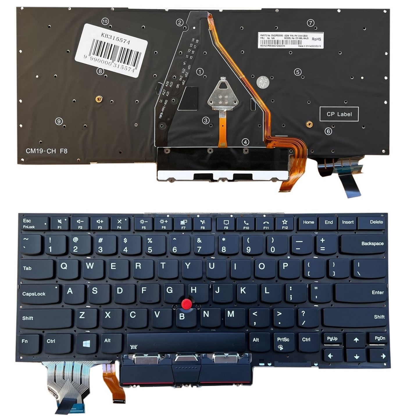 Klaviatūra LENOVO X1 Carbon Gen 8, su pašvietimu, su trackpoint, US