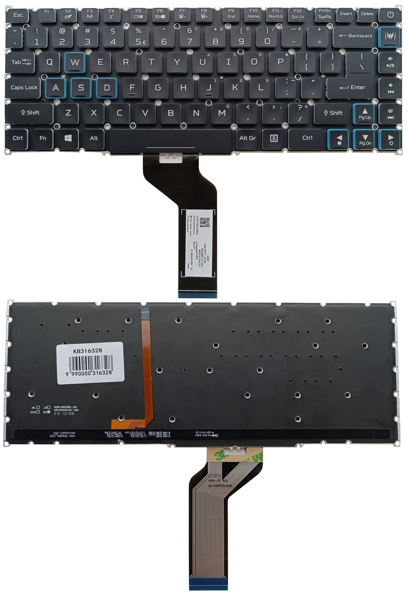 Klaviatūra ACER: Predator Triton PT515-51, PT515-52, su RGB pašvietimu, US