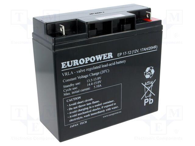 Akumuliatorius 12V 17Ah VRLA EP17-12 Europower EMU